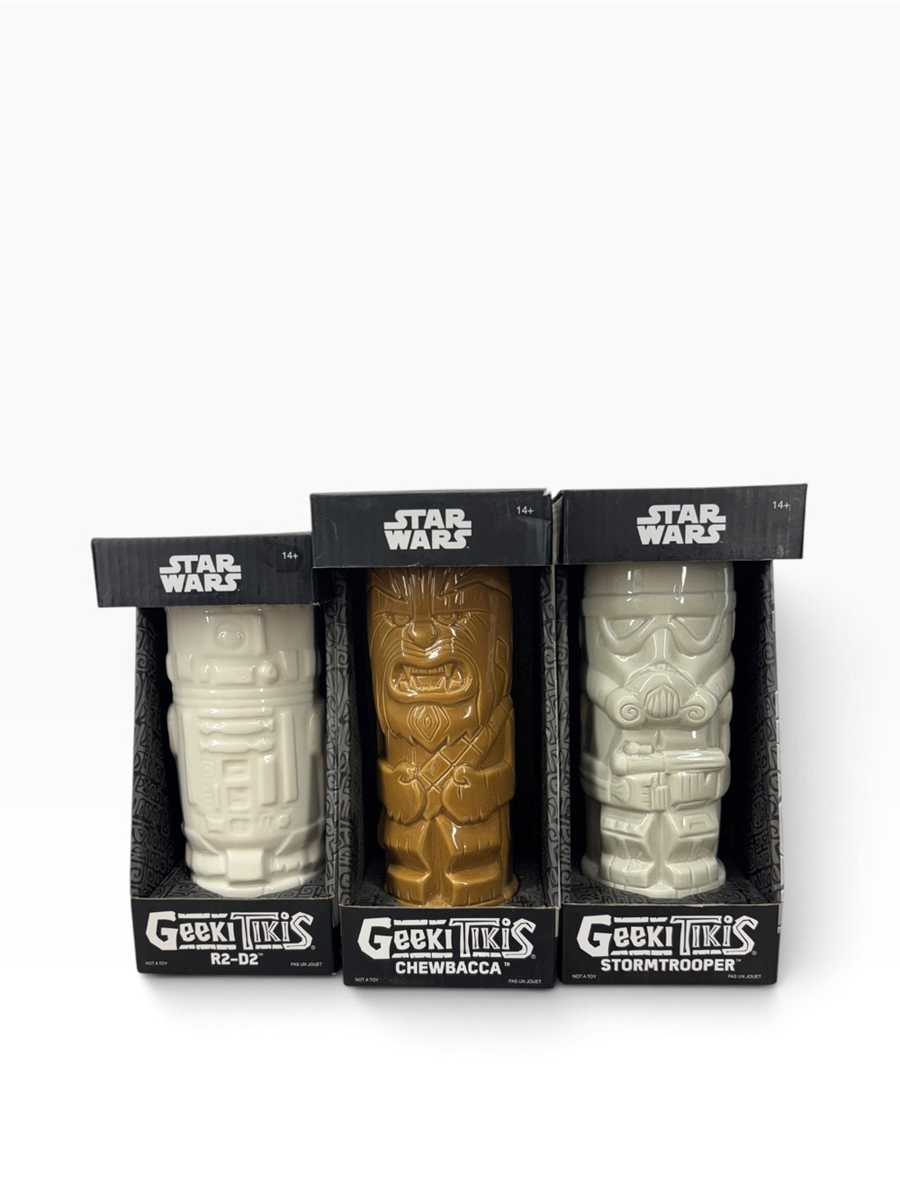 Lot of 3 Star Wars Geeki Tikis Ceramic Mugs - R2-D2, Chewbacca, Stormtrooper